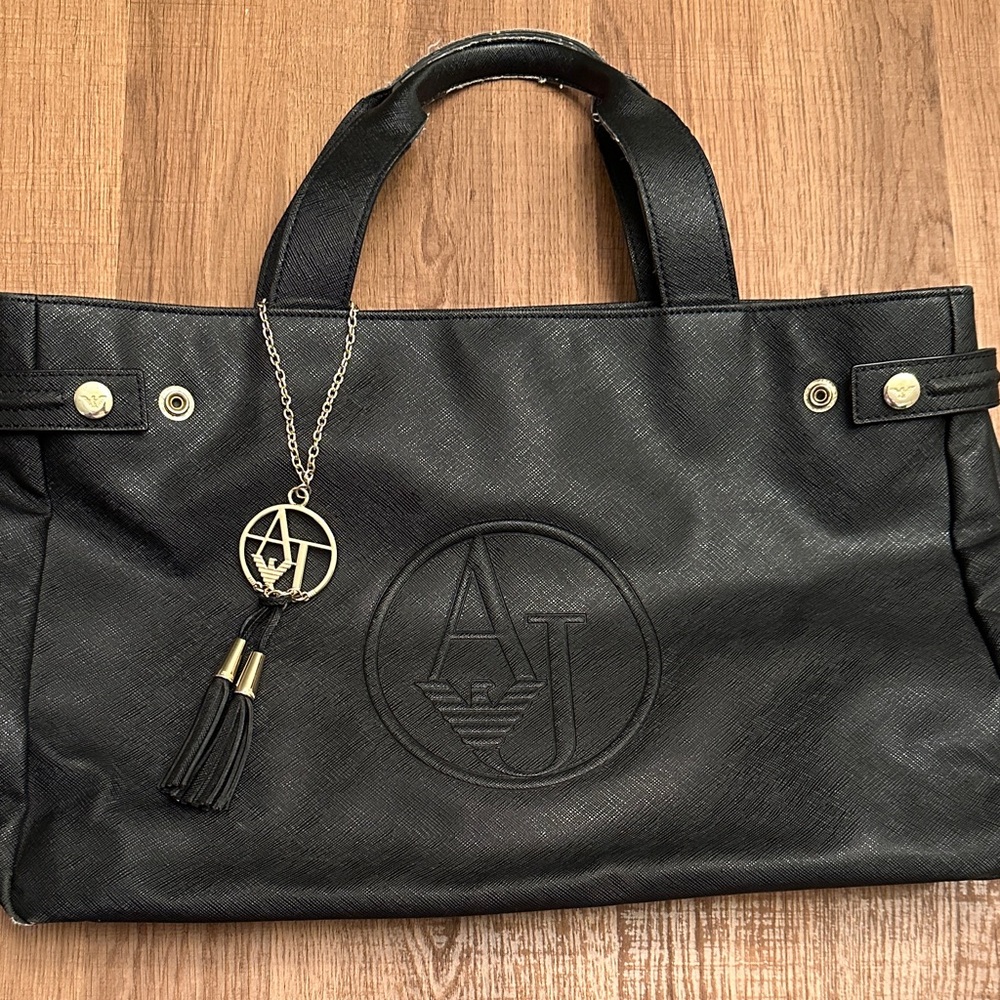 Armani Jeans Black Tote with Gold Accents